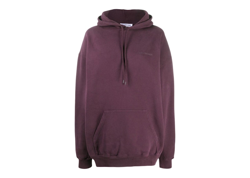 Pre-owned Balenciaga Women's Oversized Logo Print Hoodie In Eggplant