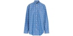 Balenciaga Womens Oversized Stripe Logo Long Sleeve Shirt Blue White