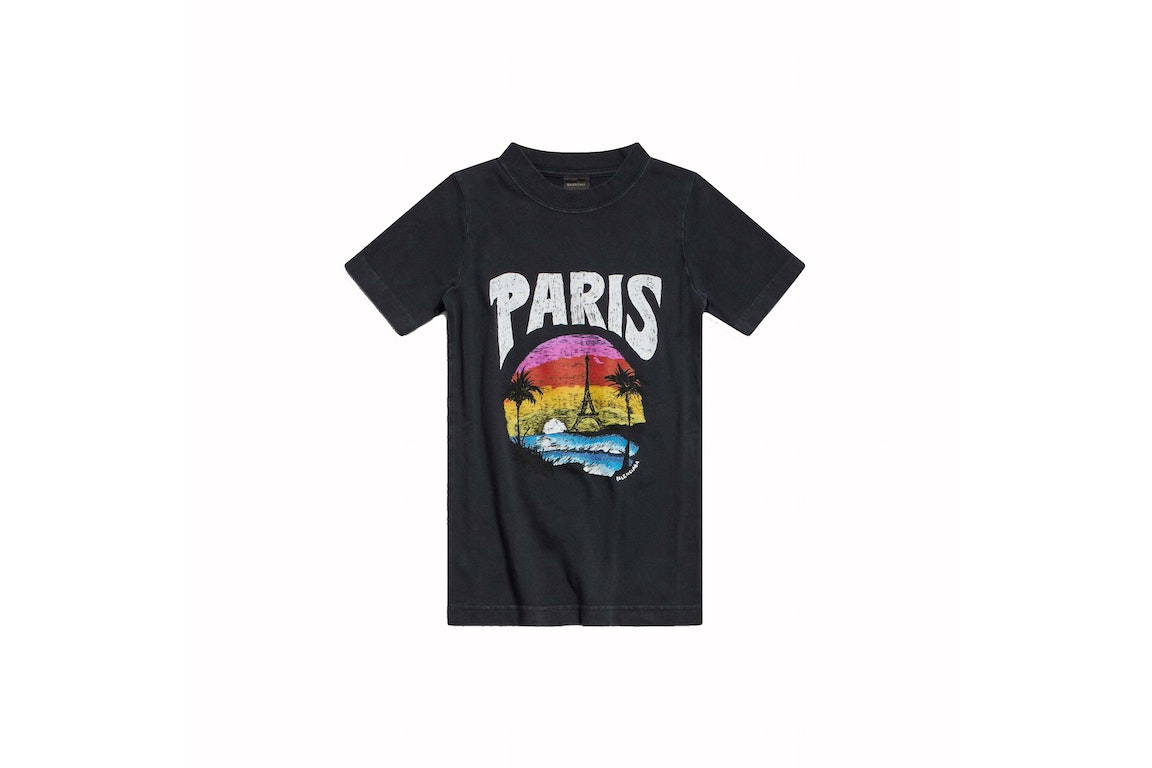 Pre-owned Balenciaga Women's Paris Tropical T-shirt Fitted Black/white