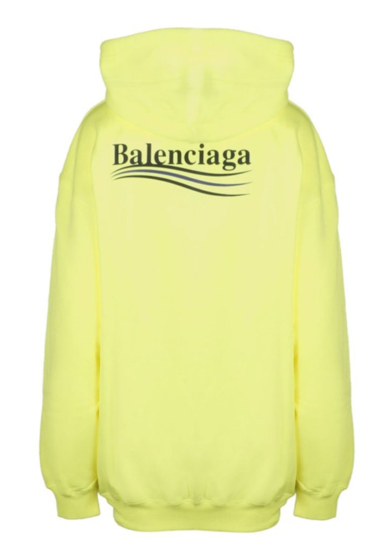 Pre-owned Balenciaga Womens Political Campaign Medium Fit Hooded Sweatshirt Fluo Yellow Black