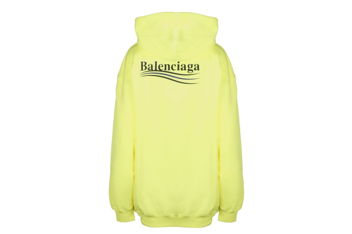 Pre-owned Balenciaga Womens Political Campaign Medium Fit Hooded Sweatshirt Fluo Yellow Black
