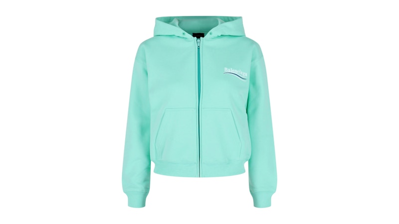 Balenciaga Women's Political Campaign Zip-Up Hoodie Mint/White