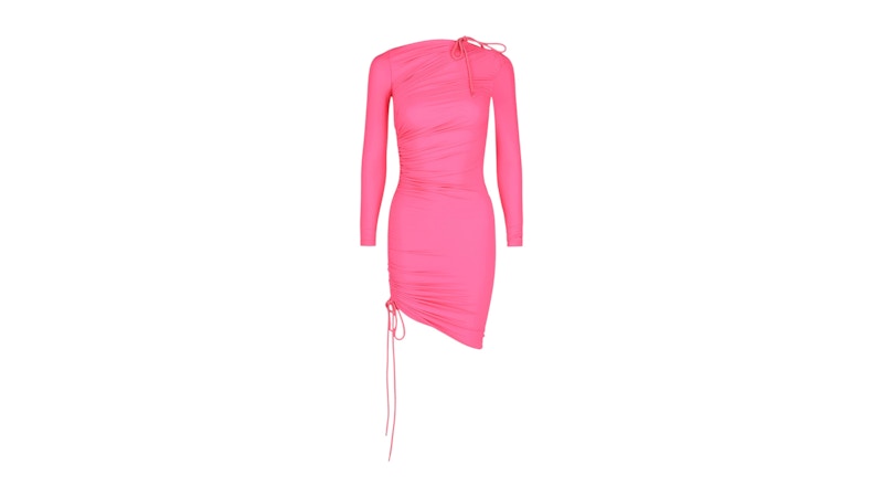 Balenciaga Women's Ruched Mini Dress Pink Fluorescent