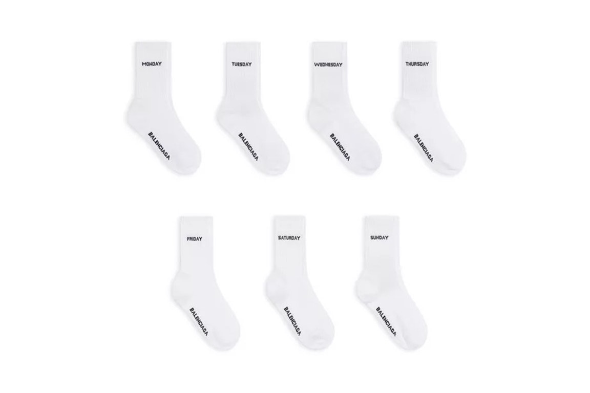 Pre-owned Balenciaga Women's Set Of Seven Intarsia Ribbed Stretch Cotton-blend Socks White/black