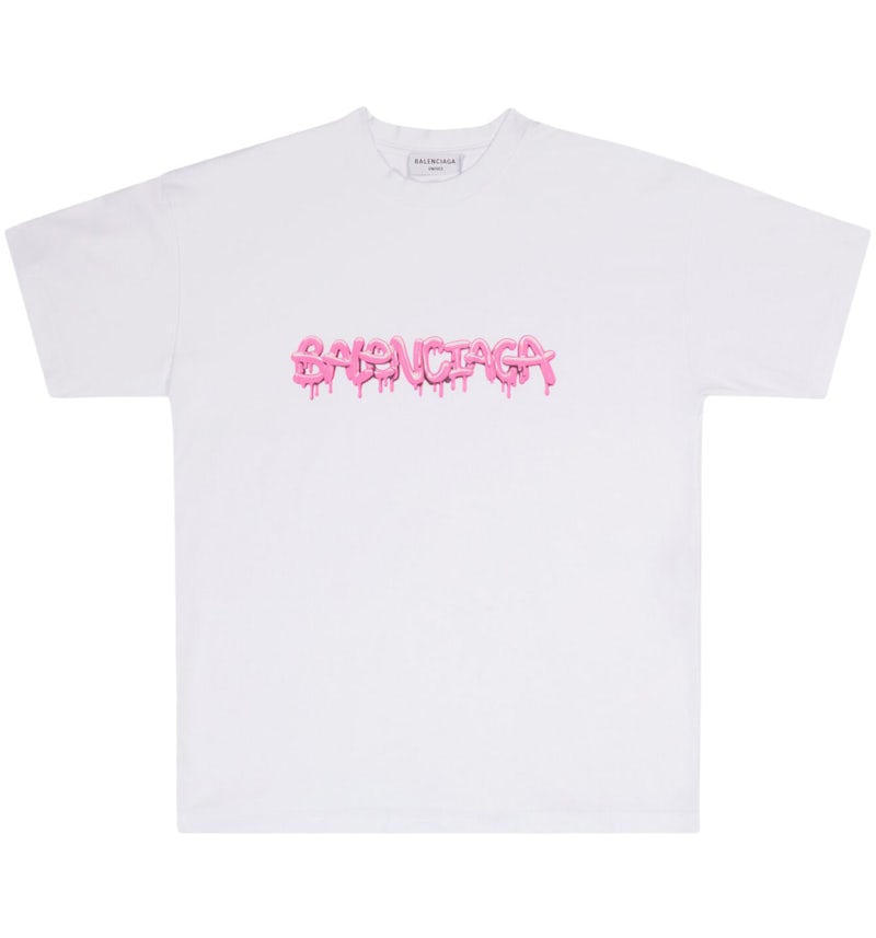 Balenciaga Women's Slime Medium Fit Vintage T-Shirt White/Pink