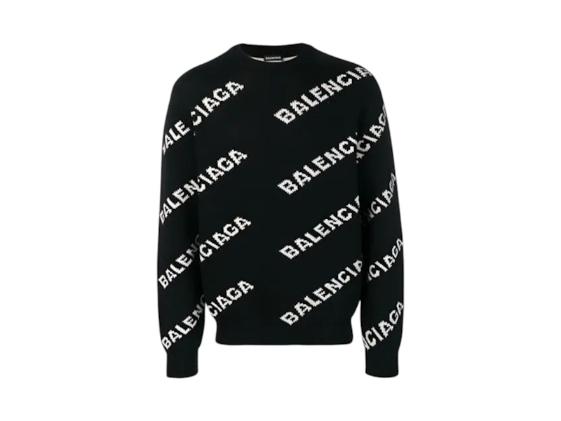 Pre-owned Balenciaga Men's  Wool All Over Print Sweater In Black