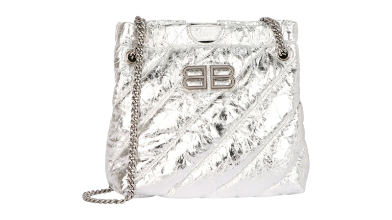 Balenciaga XS Metallized Quilted Crush Tote Bag Silver - US