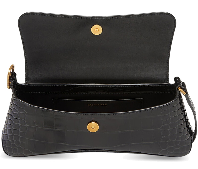 Balenciaga XX Crocodile Embossed Flap Bag Small Black in Calfskin