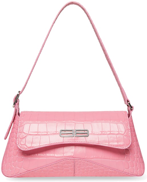 Balenciaga XX Crocodile Embossed Flap Bag Small Pink in Calfskin Leather  with Silver-tone - US