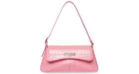 Balenciaga XX Crocodile Embossed Flap Bag Small Pink