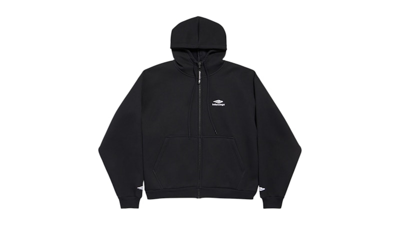 Balenciaga Zip-Up Long Sleeve Hoodie Washed Black/White Men's