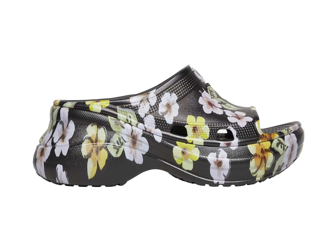 Pre-owned Balenciaga X Crocs Pool Slide Sandals Grey Flower (women's) In Grey/multicolor