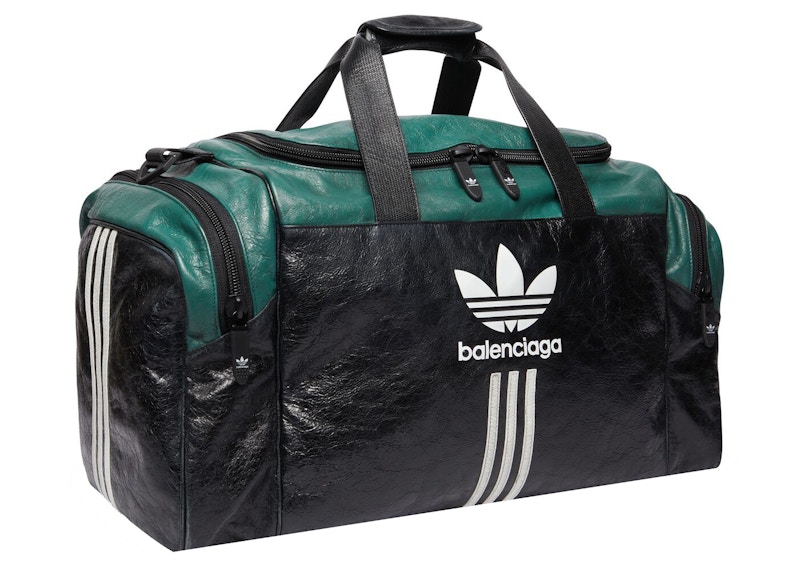 Balenciaga x adidas Gym Bag Black Green in Aged Arena Lambskin