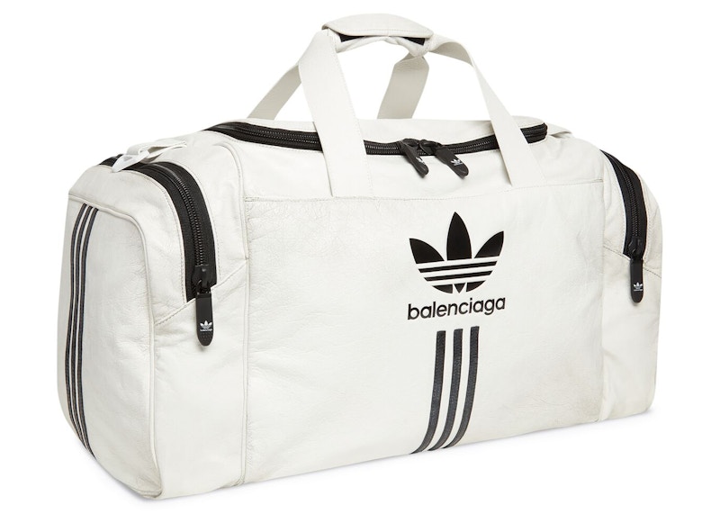 Balenciaga x adidas Gym Bag White/Black in Aged Arena Lambskin Leather US