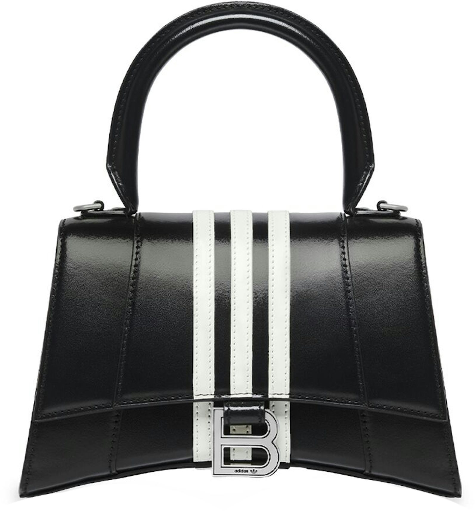 BALENCIAGA X ADIDAS Shiny Box Calfskin Hourglass Top Handle Bag XS