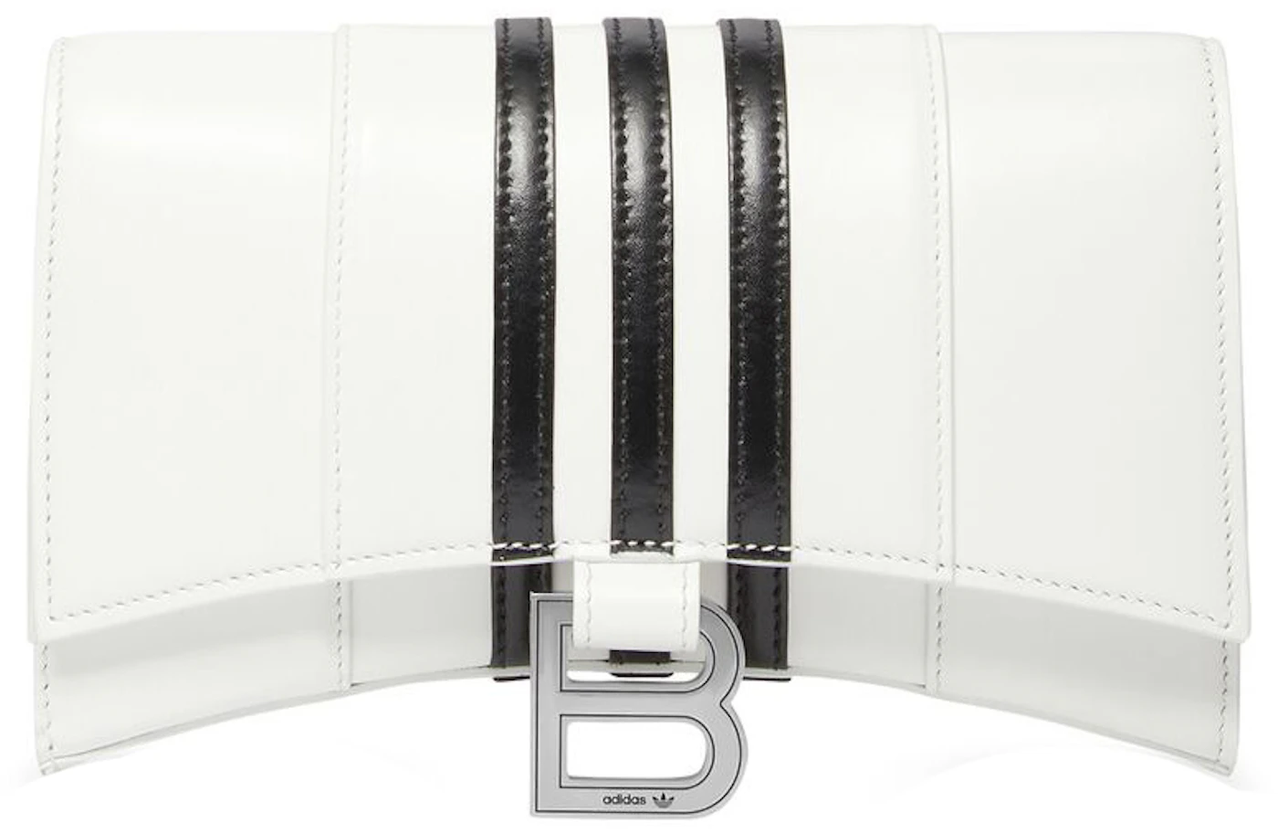 Balenciaga Hourglass Leather Wallet On Chain in White