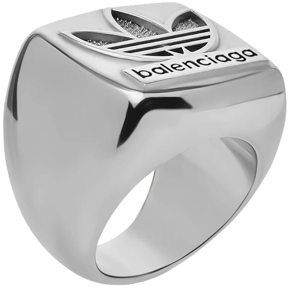 Balenciaga adidas Trefoil Signet Ring Silver in Recycled Sterling Silver - US
