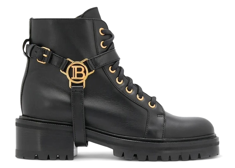 Balmain Leather Ranger Boots Black (Women's
