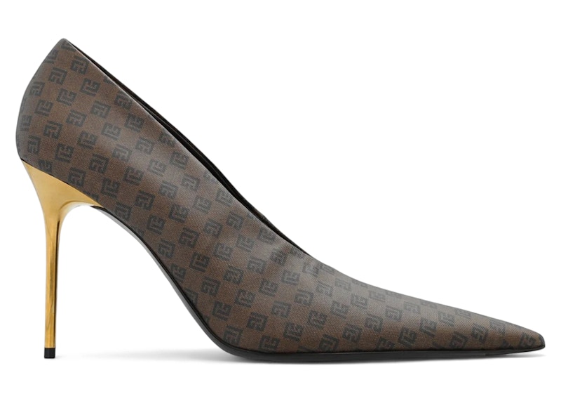 Pre-owned Balmain Monogrammed Stiletto Pumps (women's) Sneakers In Brown/black In Multi