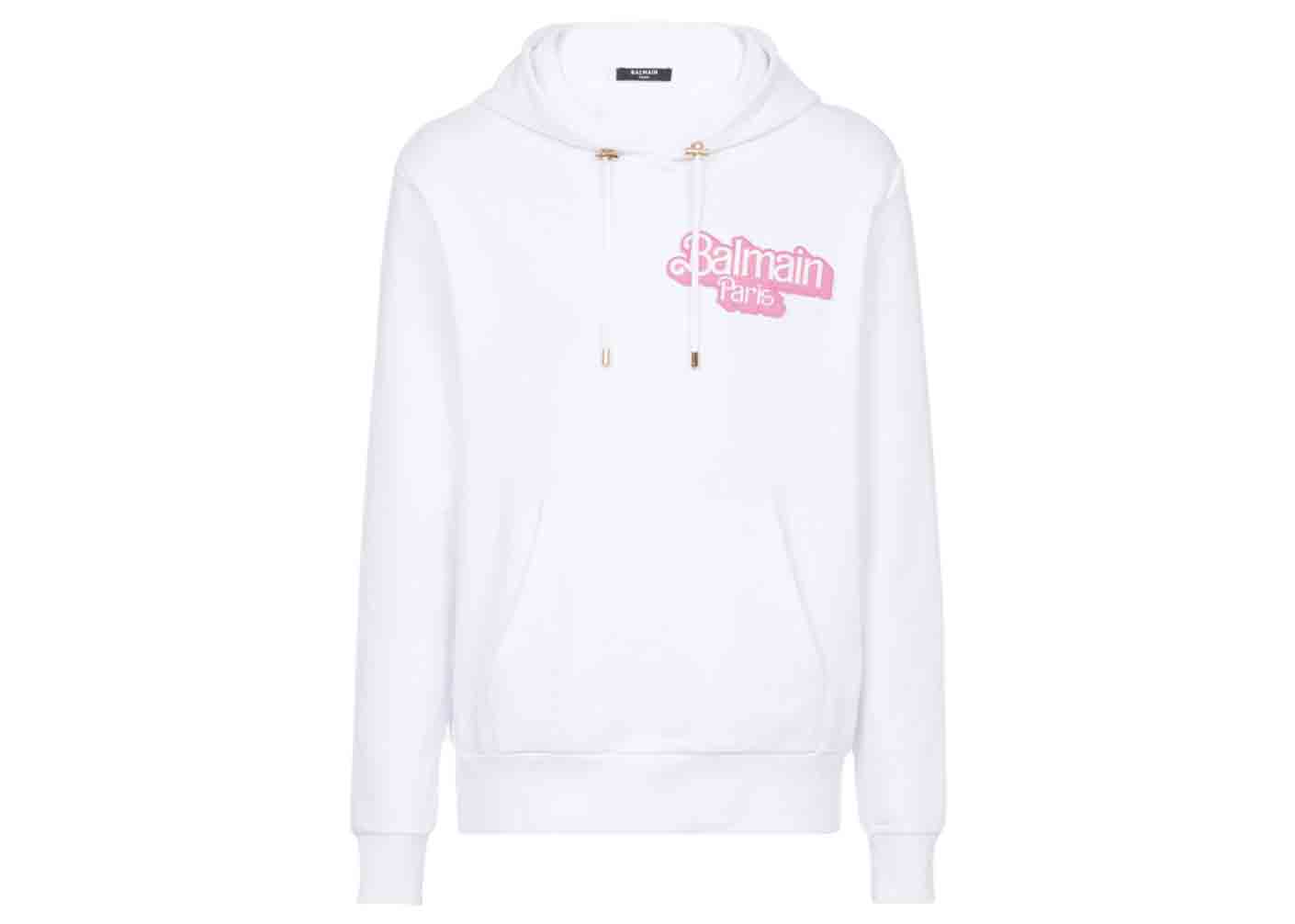 Balmain logo print drawstring hoodie - White