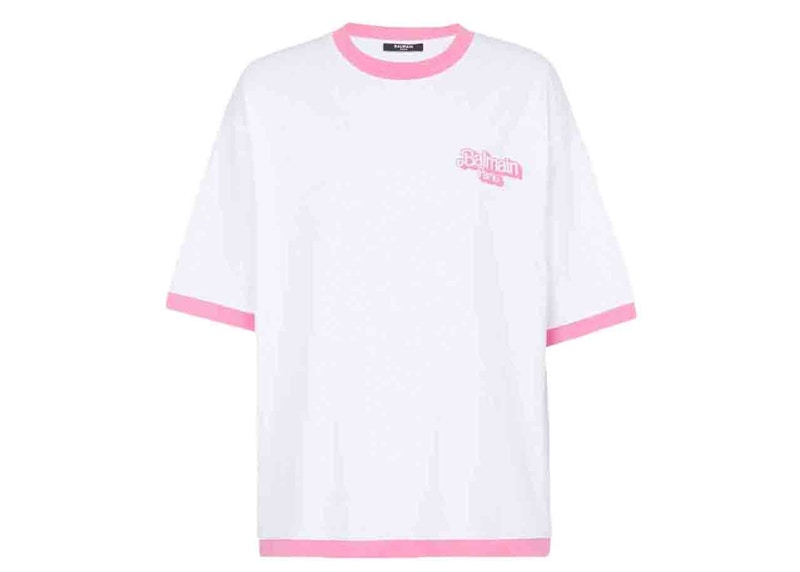 Balmain x Barbie - Cotton T-shirt White with Pink Balmain Logo