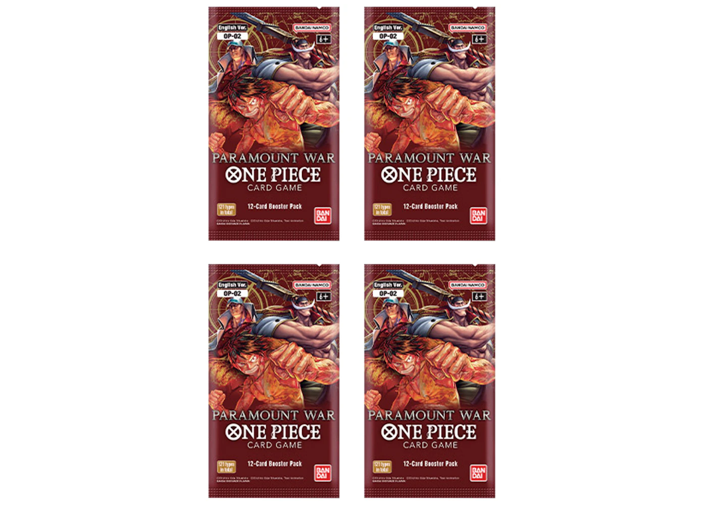 Bandai One Piece Card Game Paramount War Booster Pack (OP-02) (English) 4x Lot - US Bandai One Piece Card Game Paramount War Booster Pack (OP-02) (English) 4x Lot - US