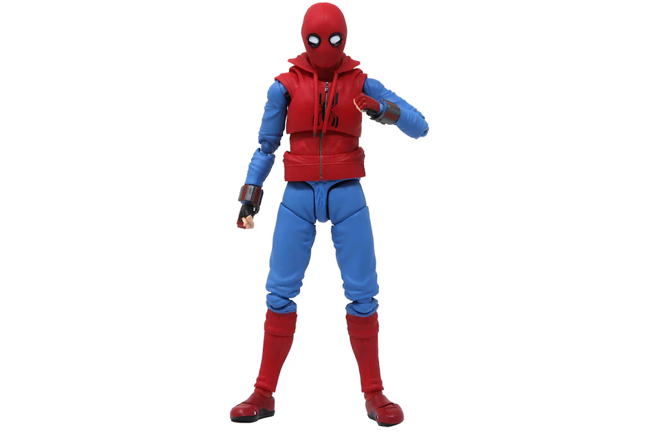 Bandai S.H.Figuarts Spider-Man Homecoming Spider-Man Home Made Suit Version And Tamashii Option Act Wall Action Figure Red & Blue