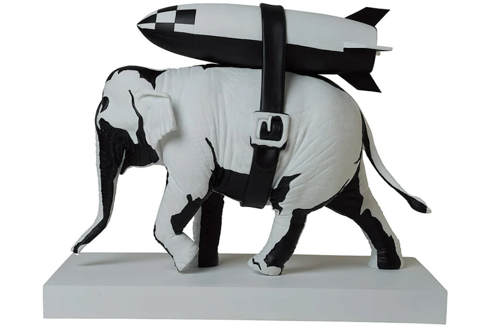 Banksy Elephant With Bomb Figure White/Black