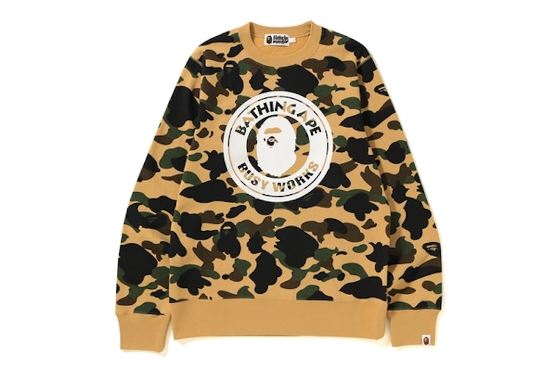 BAPE Bathing Ape 1st Camo Busy Works Crewneck Yellow Nigo Size outlet Small