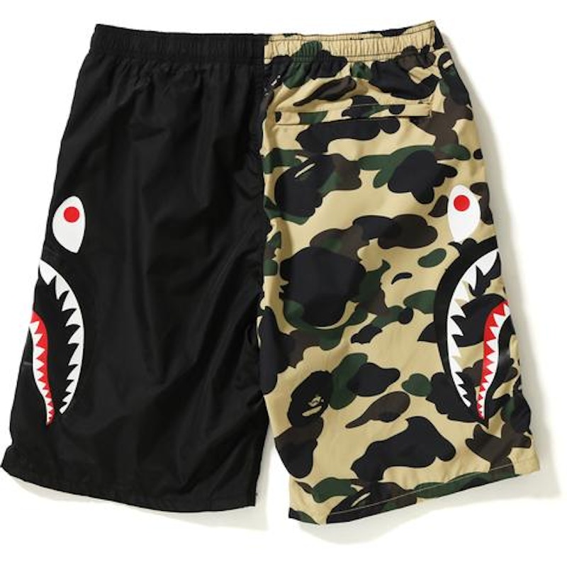 BAPE 1st Camo Half Shark Beach Shorts Black/Yellow Men's