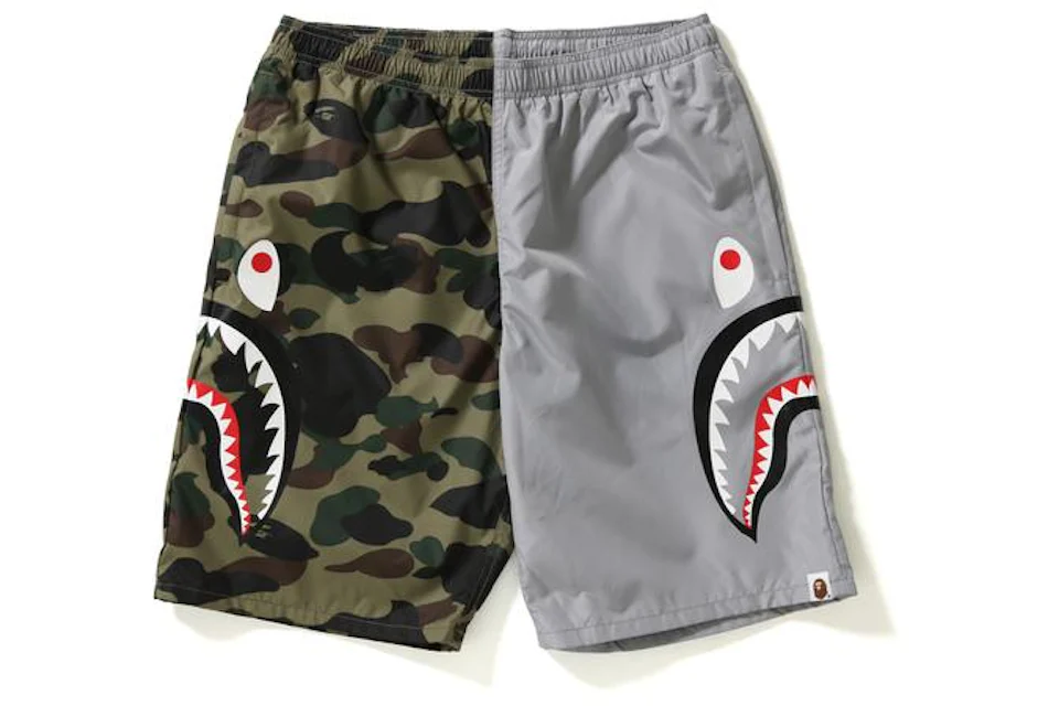 BAPE 1st Camo Half Shark Beach Shorts Gray/Green