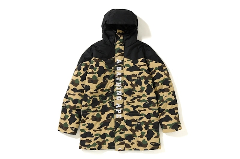 BAPE 1st Camo Long Down Snowboard Jacket Yellow Men's - FW18 - GB