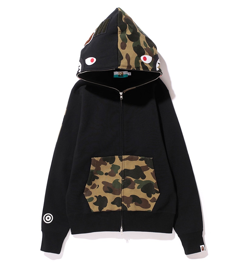 BAPE 1st Camo NW20 Full Zip Shark Hoodie Black Green Men s SS14 US