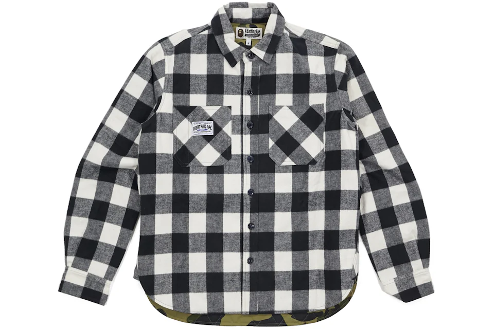BAPE 1st Camo Quilted Lining Mountain Flannel Shirt Jacket Black/White