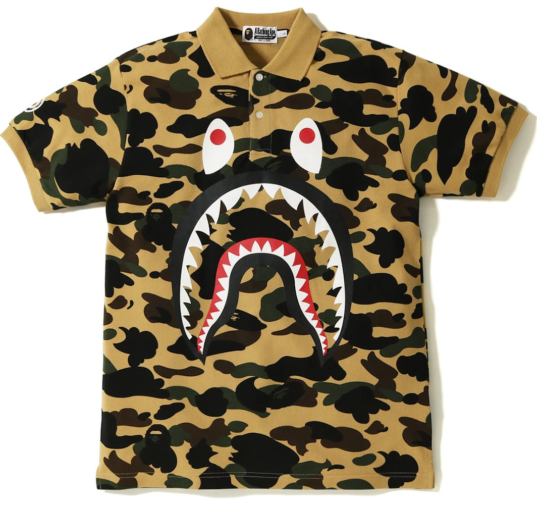BAPE 1st Camo Shark Face Polo Yellow Men's - SS18 - GB