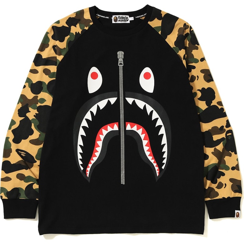 Bape first best sale camo shark tee