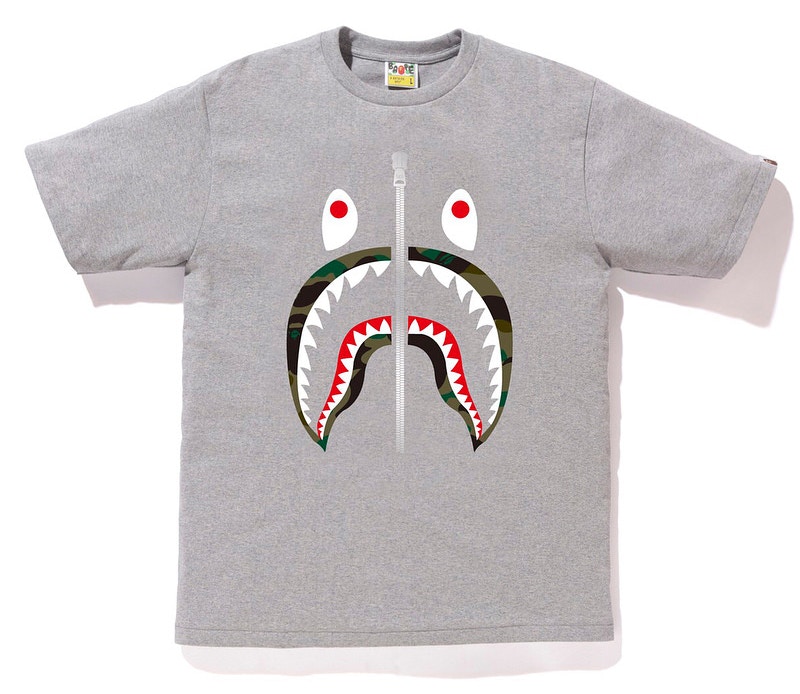 BAPE 1st Camo Shark Tee Tee Grey/Green Men's - SS18 - US