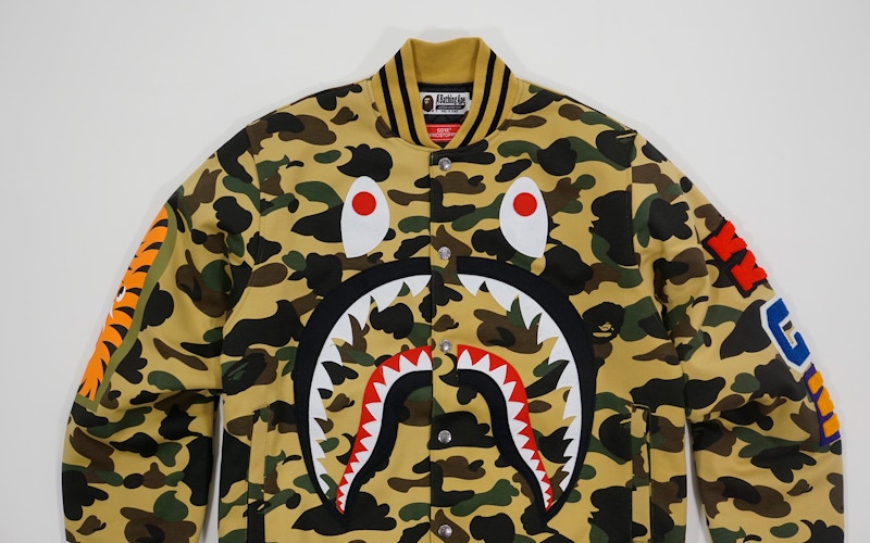 BAPE 1st Camo Shark Windstopper Sweat Varsity Jacket Yellow Men's - US