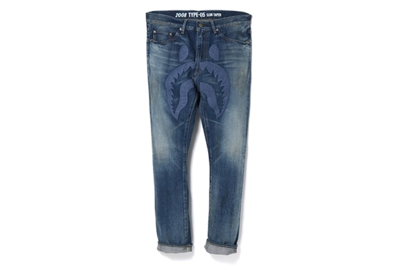 BAPE 2005 Type-05 Shark Embroidery Denim Pants Indigo Men's