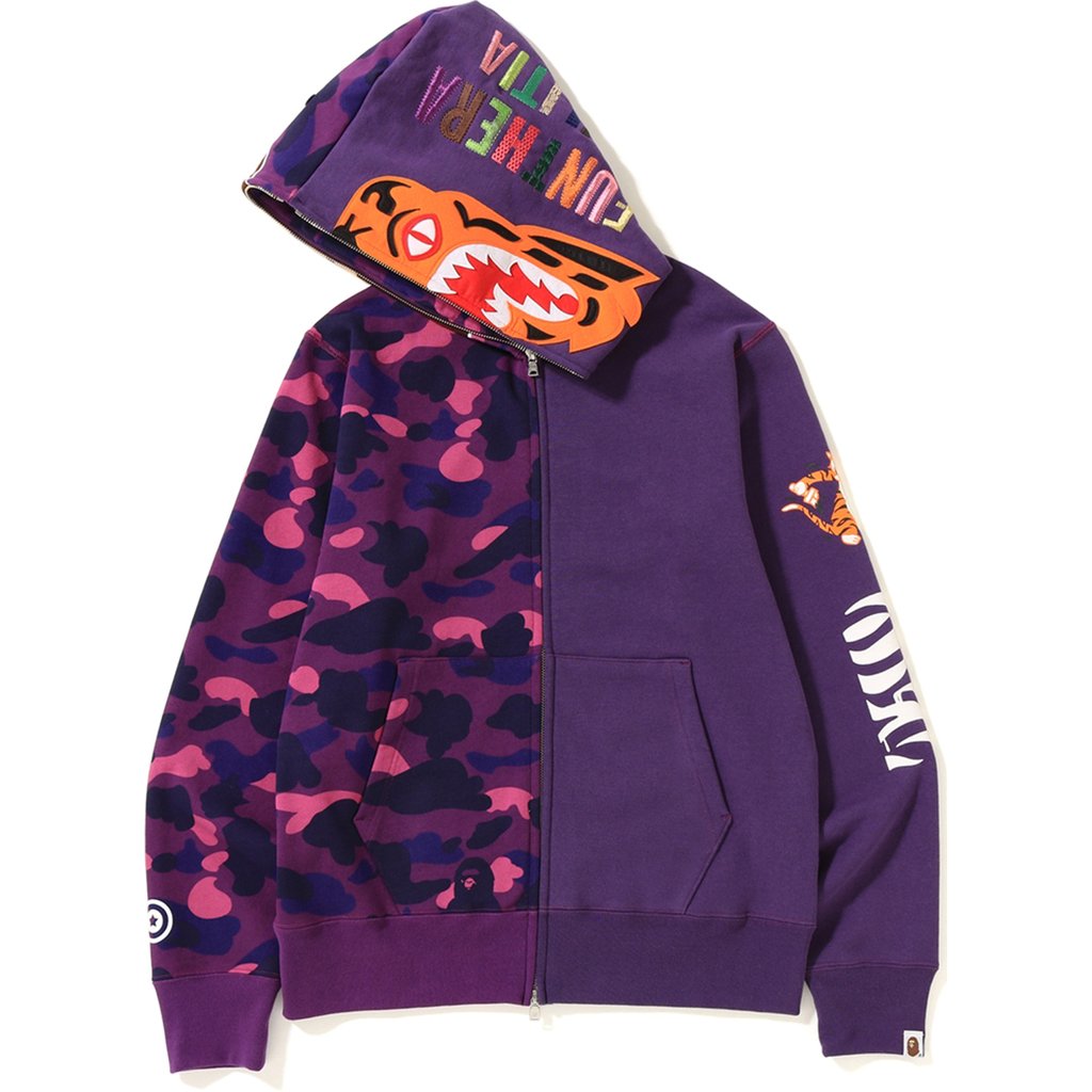 BAPE 2nd Ape Tiger Half Full Zip Hoodie Purple Men's - FW18 - US