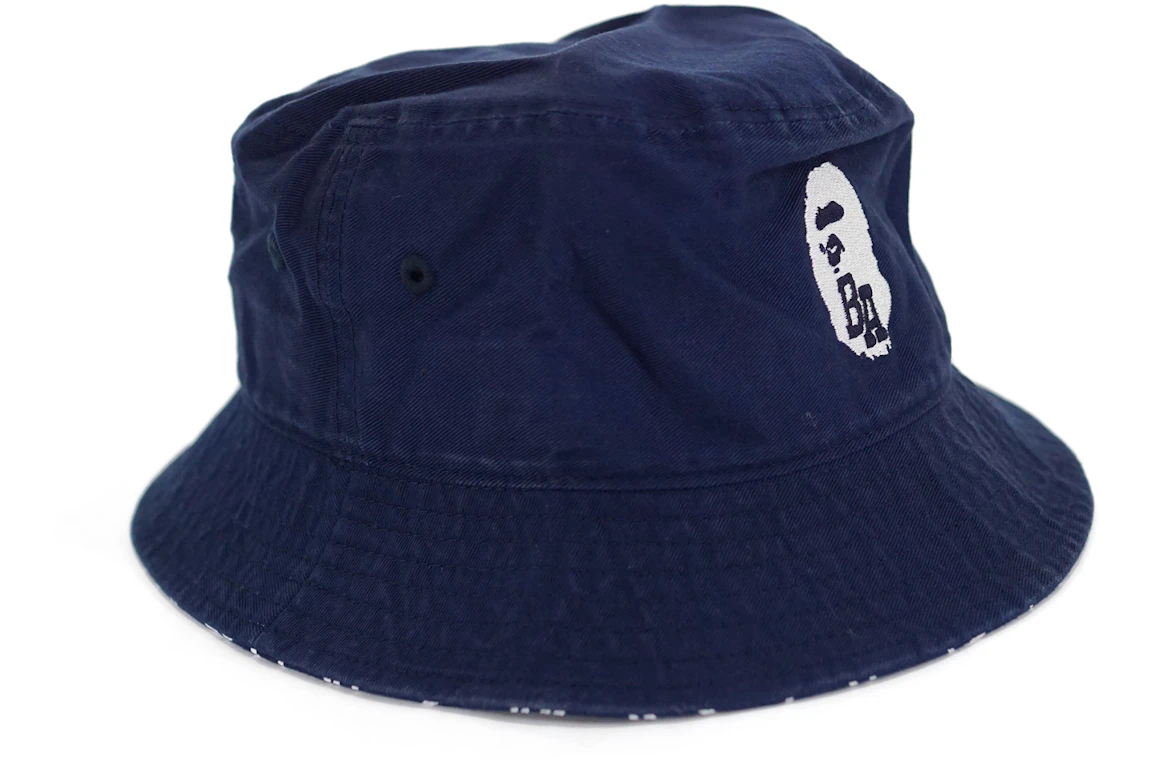 BAPE BA Apehead Neon Camo Accent Bucket Crusher Hat Navy