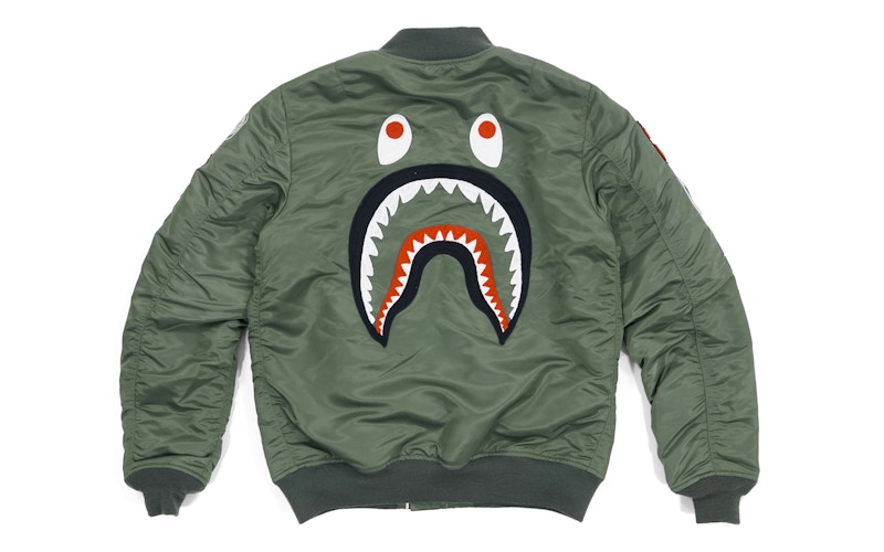 BAPE Back Shark MA1 Bomber Jacket Olive Men's - US