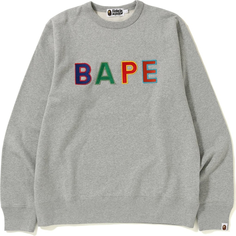 BAPE Bape Lettered Wide Crewneck Grey - FW18 - US