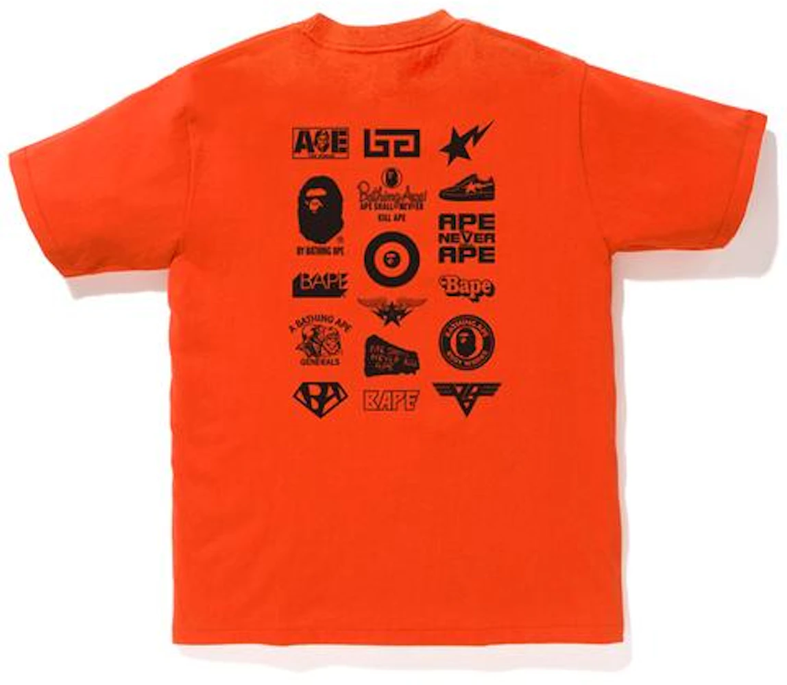 BAPE Bicolor Multi Logo Tee Orange/Black Men's - FW18 - US
