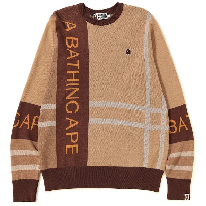 BAPE Big Logo Check Knit Beige Men's - SS19 - US