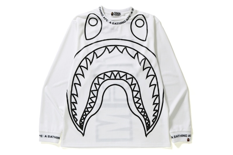 BAPE Big Shark Logo Rib L/S Tee White Men's - GB