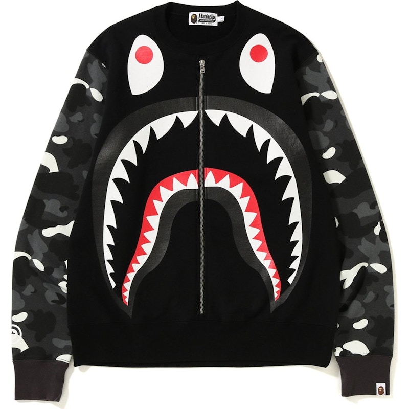 BAPE Metal Zip Big Shark Wide Crewneck Black