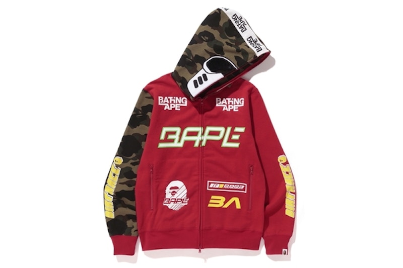 BAPE Bmx Mask Full Zip Hoodie Red 남성 - KR