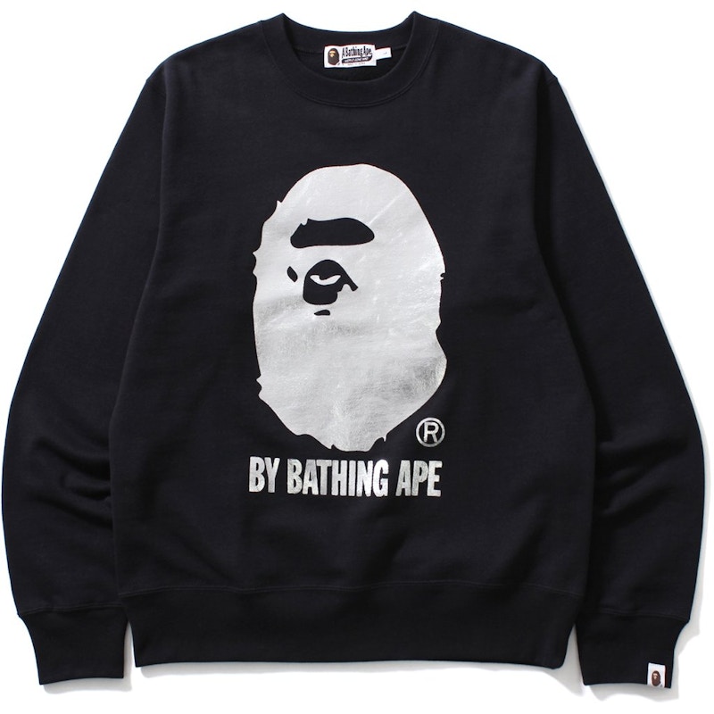 Pre-owned Bape Men's  By Bathing Ape Foil Crewneck Sweatshirt Crewneck In Black/silver In Multi