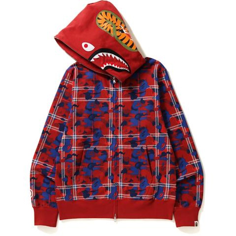 BAPE Check Camo Shark Full Zip Hoodie Red Men's - US